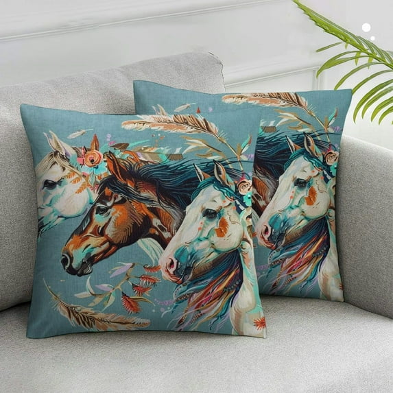 CMMY Horse Pillow,Horse Pillow Covers, Horse Pillow for Girls,Horse Decor Cushion Cover for Bedroom Girls Room,Horse Room Decor,Horse Decor for Girls Room(Blue),Set of 2