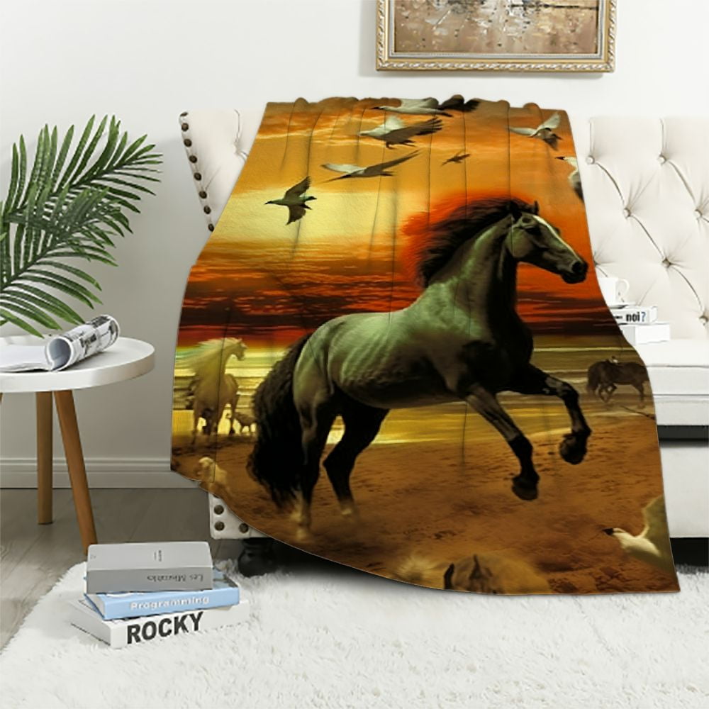 Nawypu Horses Sherpa Blanket for Bed Couch & Sofa Soft Couch Blanket