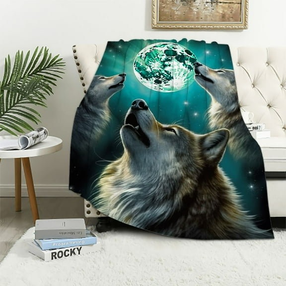 Nawypu Howling Wolf Blanket for Bed - Moon Throw Blanket for Women, Men and Kids - Super Soft Plush Wolf Blanket Throw Plush Blanket Wolf Gifts