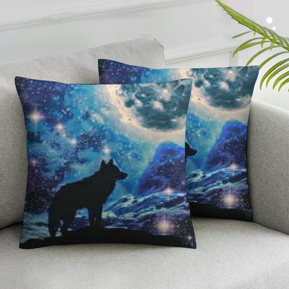Nawypu Howling Wolf Body Pillow Cover Wolf Silhouette Full Moon Galaxy