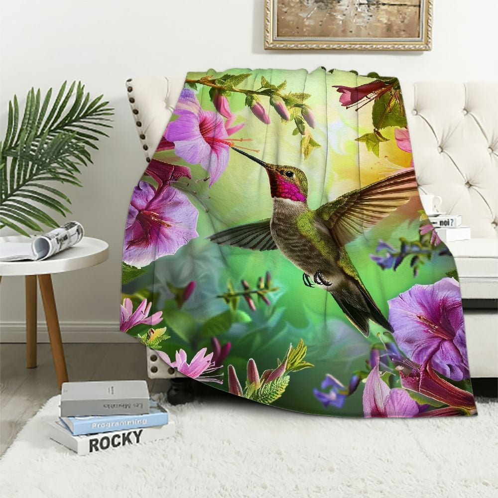 Nawypu Hummingbird Flower Blanket Gifts for Women Mom, Bird Floral