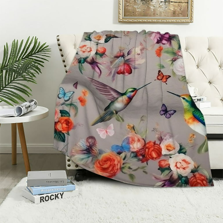 Nawypu Hummingbird Throw Blanket Butterfly Hummingbirds Theme Blanket for Women Girls Hummingbird Gifts for Bird Lovers Bird Flower Blanket for Couch Bed Outdoor Walmart