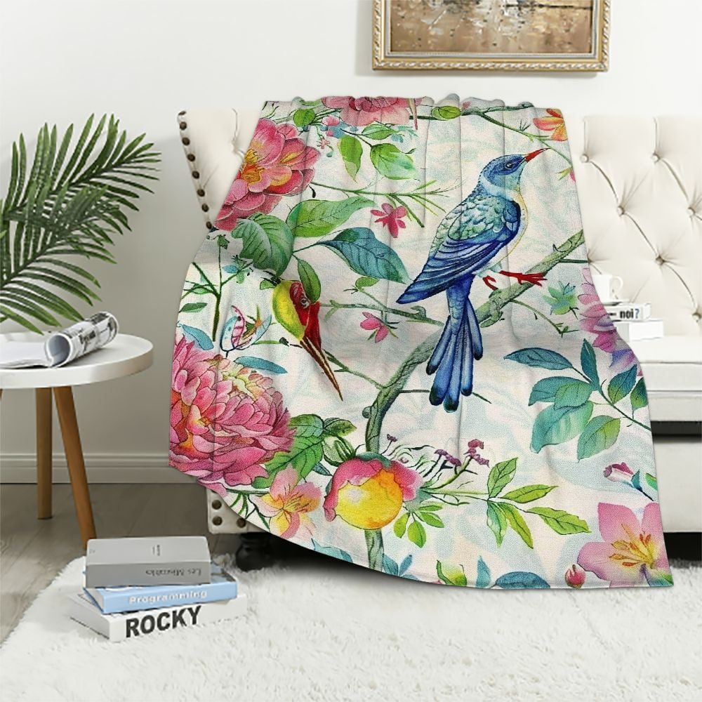 Nawypu Hummingbird Throw Blanket Floral Flower Throw Blanket Spring
