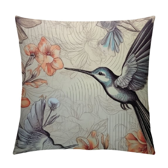 Nawypu Hummingbird Throw Pillow Cushion Cover, Birds and Hibiscus Flowers Nostalgia Antique Design Classical, Decorative Square Accent Pillow Case for Living Room & Bedroom,