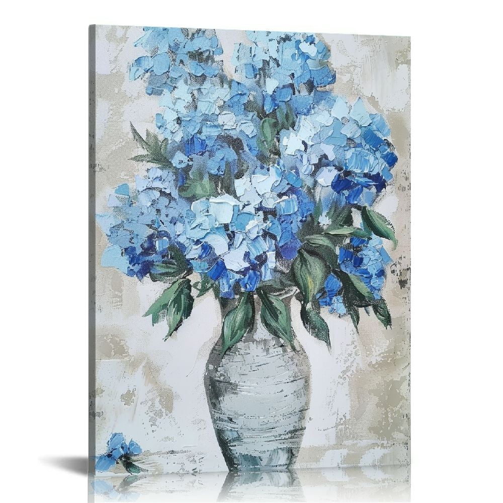 Nawypu Hydrangeas Canvas Wall Art - Hand Painted Large Blue Floral ...