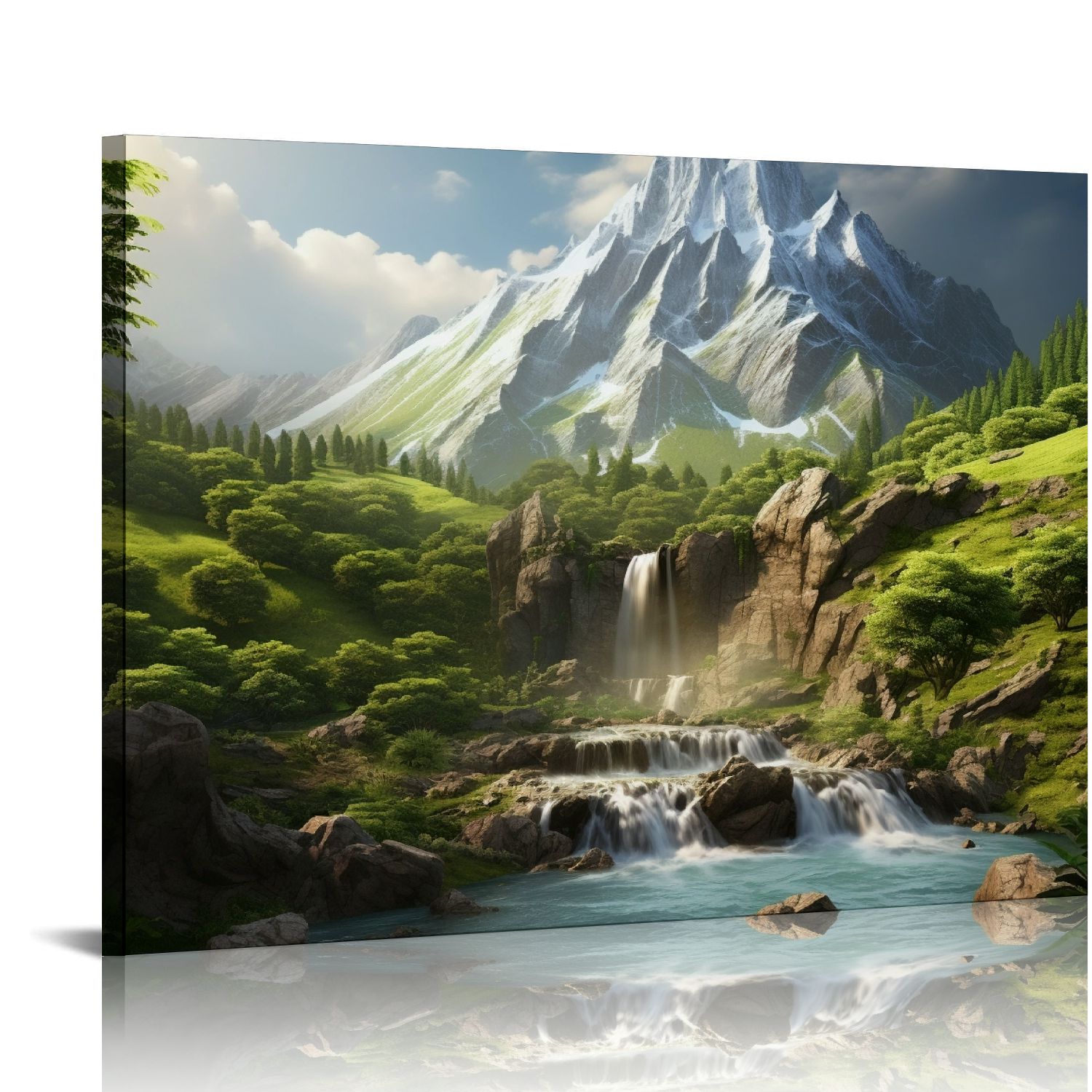 Nawypu Iceland Landscape Waterfalls Canvas Art Print Stretched Wall ...
