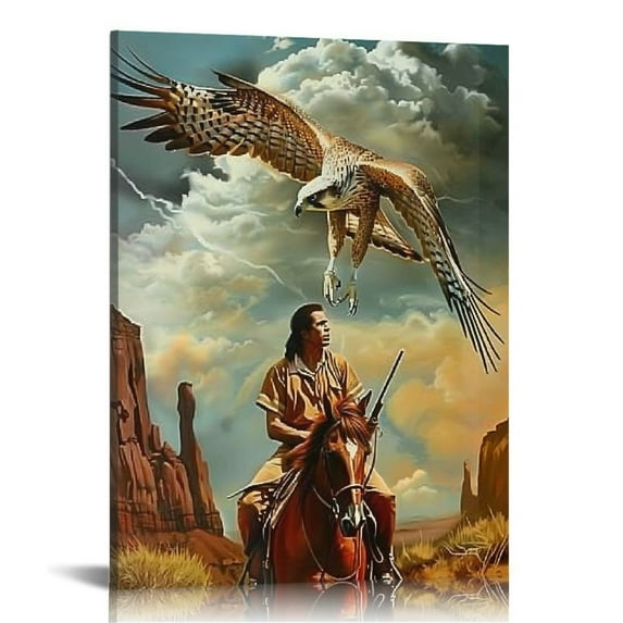 Nawypu Indian Brave Warrior and Eagle Native American Poster Canvas Prints Modern Office Living Room Kitchen Bathroom Gift Decor Wall Art