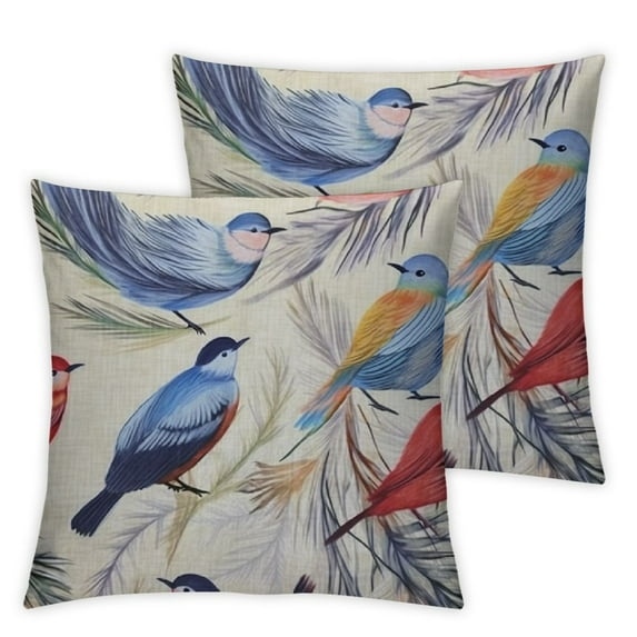 Nawypu  Ink Painting Watercolor Red Blue Birds Home Sofa Chair Bed Decoration Lumbar Pillowcase 2pcs Decorative Throw Pillow Cover Case Rectangular 2pcs