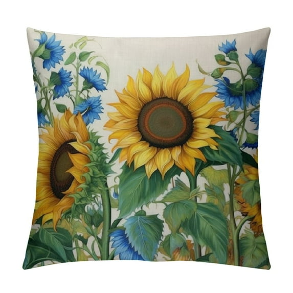 WERPE Ink Painting Watercolor Yellow Sunflowers Blue Flowers Summer Decorative Throw Pillow Cover Case Cushion Home Living Room Bed Sofa Car