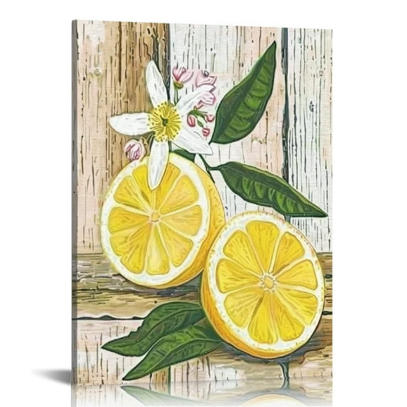 Nawypu Inspirational Lemon Wall Decor Art Prints, Lemon Green Leaf Modern Wood Wall Decor, Green leaf Sour lemon Art Print Poster Perfect for Dining Room Kitchen Office