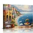 thumbnail image 1 of Nawypu Italy Painting Canvas Wall Art： Mediterranean Cityscape Artwork Italian Sea Picture Modern City Street Decoration Landscape Prints for Paris Cafe Room Decor 20x16 inch, 1 of 4