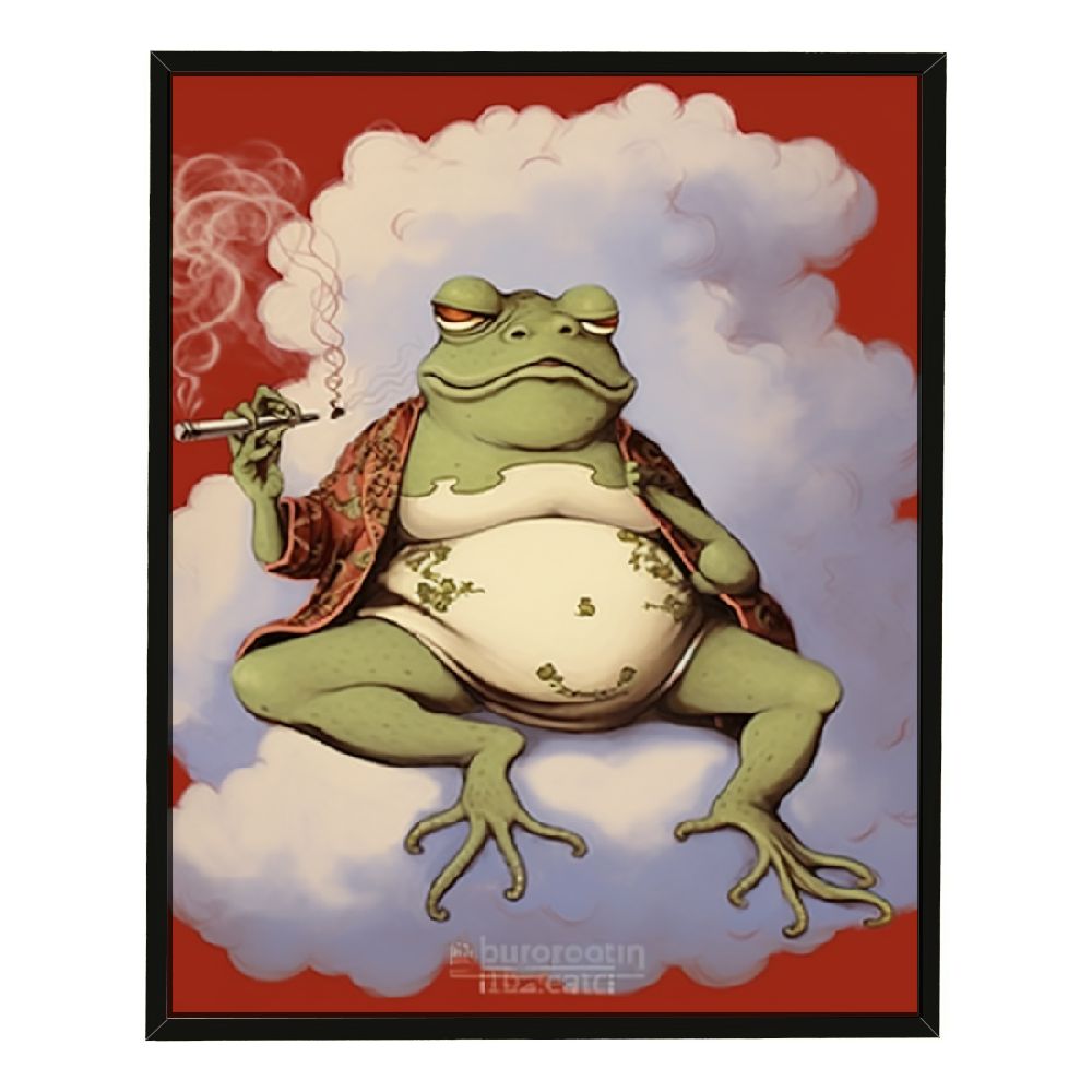 Japanese Minimalist Canvas Art – Christmas Frog Elf With Shelf, Neutral Aesthetic Wall Decor 16x24" Framed Print - View #2