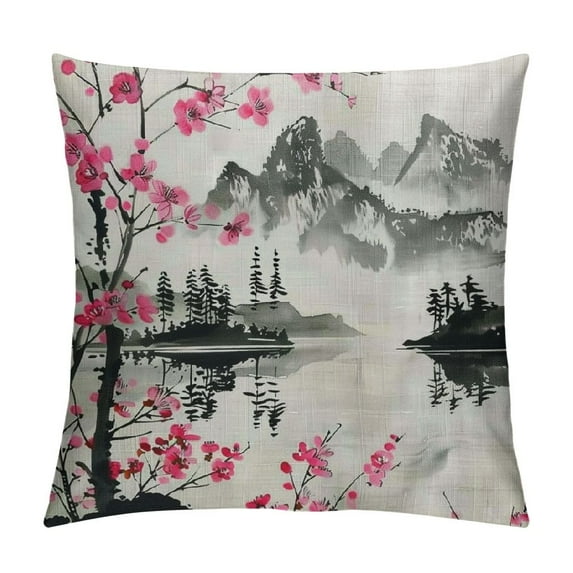 Nawypu Japanese Watercolor Spring Pillow case, Mount Fuji with Cherry Blossoms Sakura Flower Decorative Pillow Case Cushion Cover Home Sofa Decor Pillow Cover