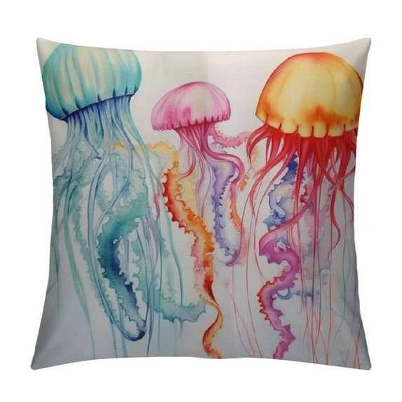 Nawypu Jellyfish Pillow Case Ocean Sea Pink Blue Colorful Fish Shell Decorative Throw Pillow Cover Square Cushion Canvas for Women Men