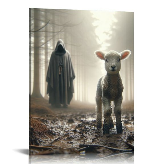 Nawypu Jesus and Lamb Canvas Wall Art Jesus Running After Lost Lamb Picture Wall Art Canvas Print Christian Home Decor