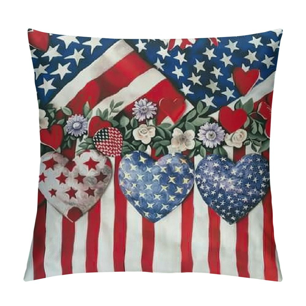 Nawypu July Pillow Covers Set of Love Heart American Flag Independence