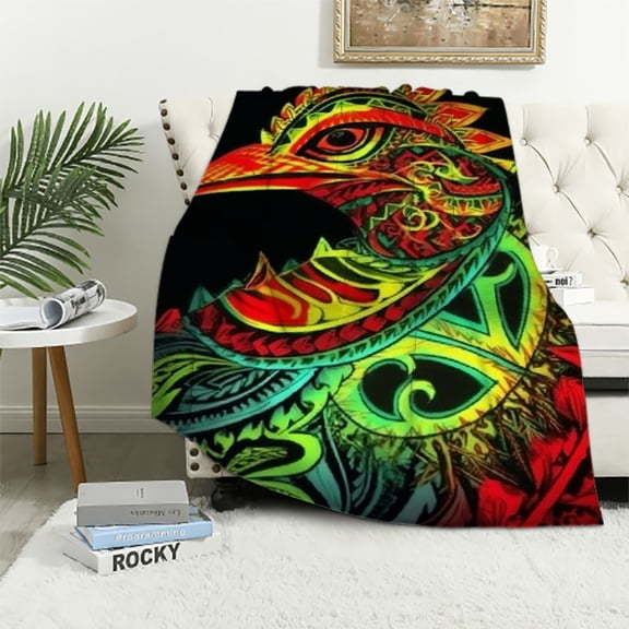 Nawypu KASTY Hawaii Blanket Reggae Shark Polynesian Tattoo Pattern Print Flannel Blanket for Home Decoration Adult Bed Blanket