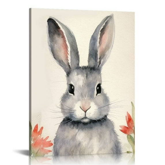 Nawypu Kids Room Decor Bunny Decor Wall Art Blue Gray Cute Rabbit Poster Picture Canvas Print Girls Baby Wall Decorations Nursery Decor Artwork Framed Wall Art Ready to Hang