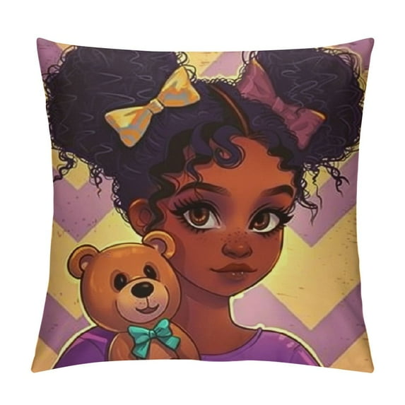 Nawypu Kids Throw Pillow Covers , Pink Pillow Covers African Girls Throw Pillow Covers Cute Girls Kids Pillowcase Decor Beautiful Cushion Cover for Livingroom Sofa Outdoor Couch