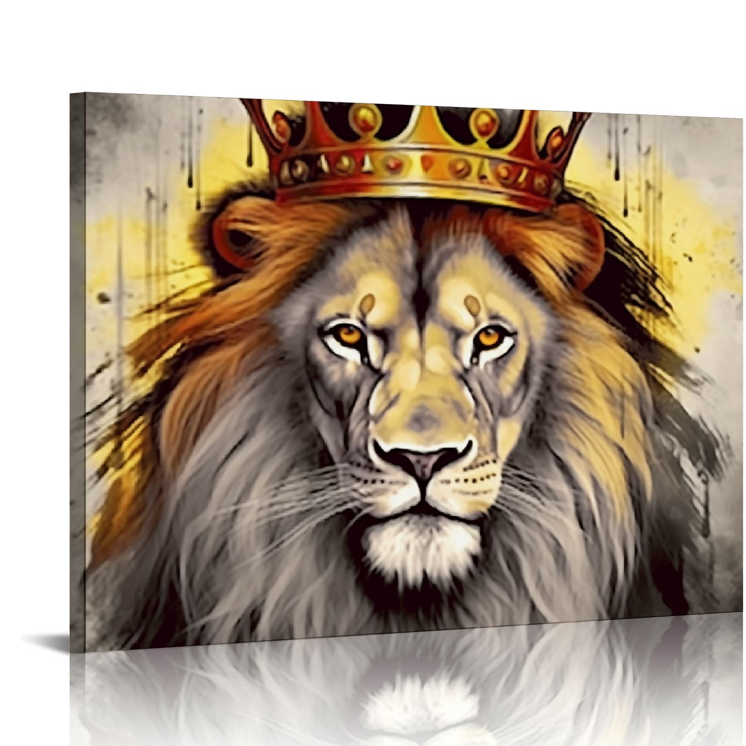 Nawypu King Animal Lion and Lioness Canvas Wall Art Lion with Gold ...