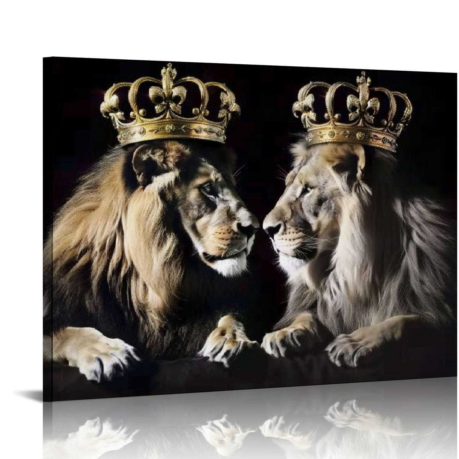 Nawypu King and Queen Lion Canvas Wall Art Black and White Gold Crown ...