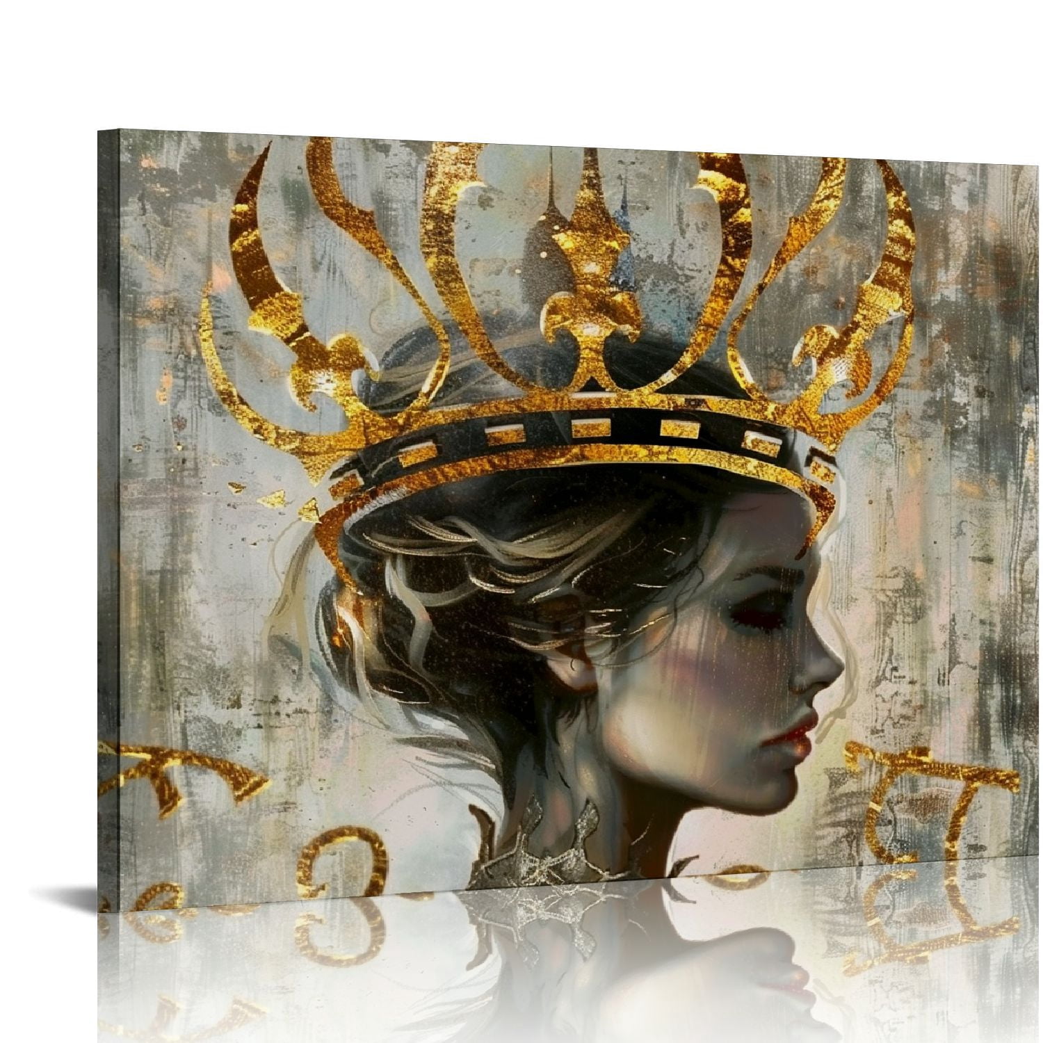 Nawypu King and Queen Canvas Wall Art Crown Painting Prints Gold and ...