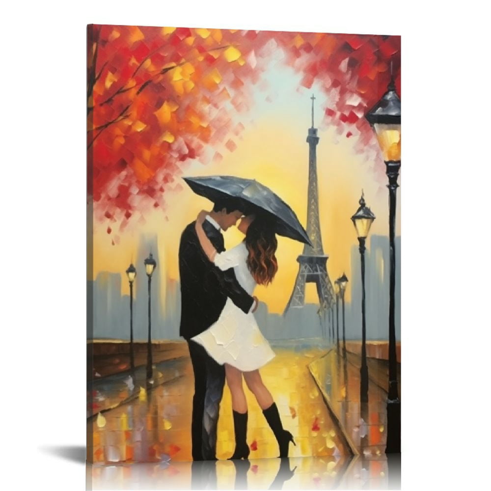 Nawypu Kissing Couple Painting Couple Wall Art Paris Love Cute Couple ...