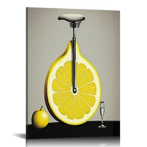 Nawypu Kitchen Canvas Wall Art - Lemon Bike Bicycle Picture with Orange Fruit, Food Wall Painting, Stretched and Framed Giclee Art Print for Restaurant and Home Dining Room Each