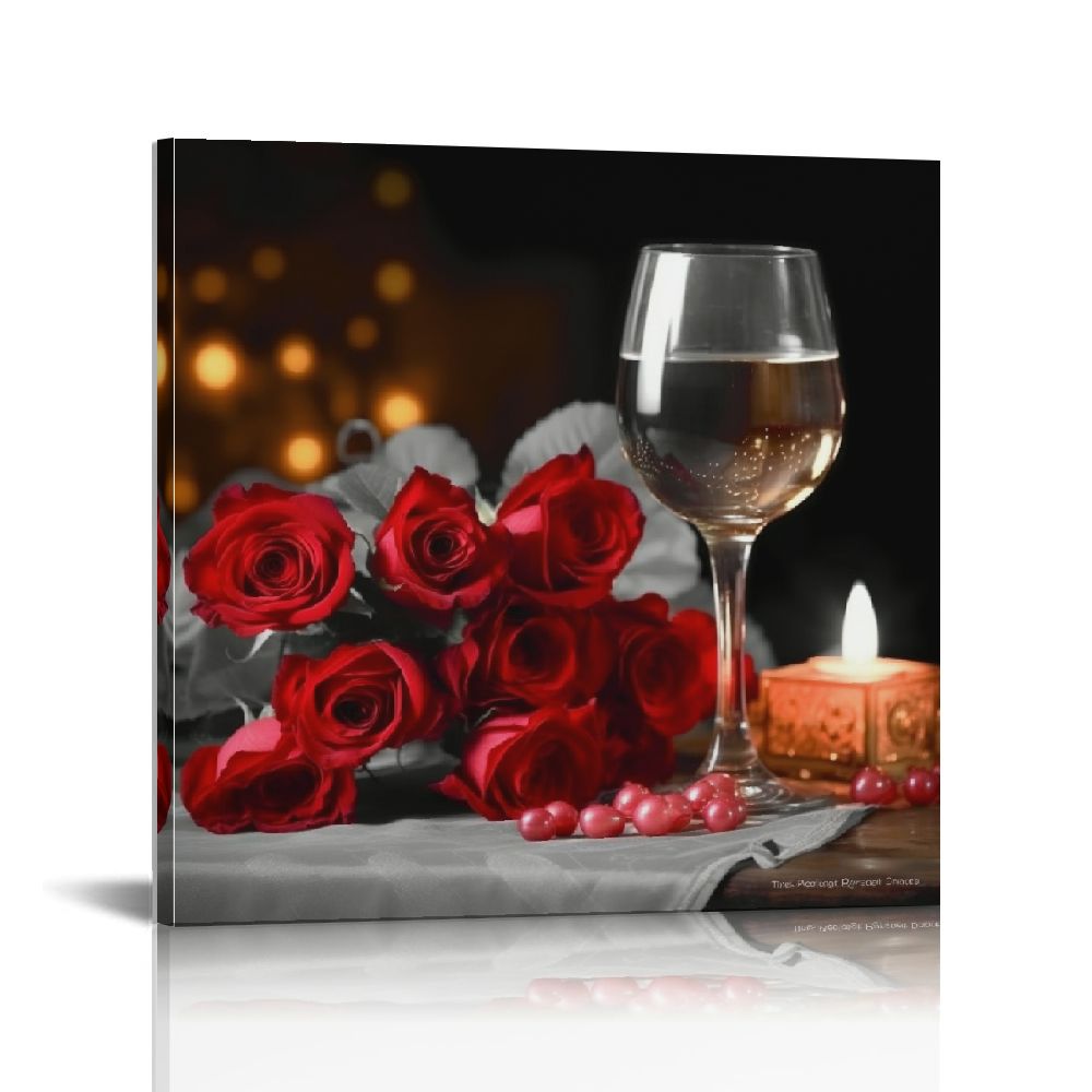 Nawypu Kitchen Canvas Wall Art Prints Black and White Wine Rose Floral ...
