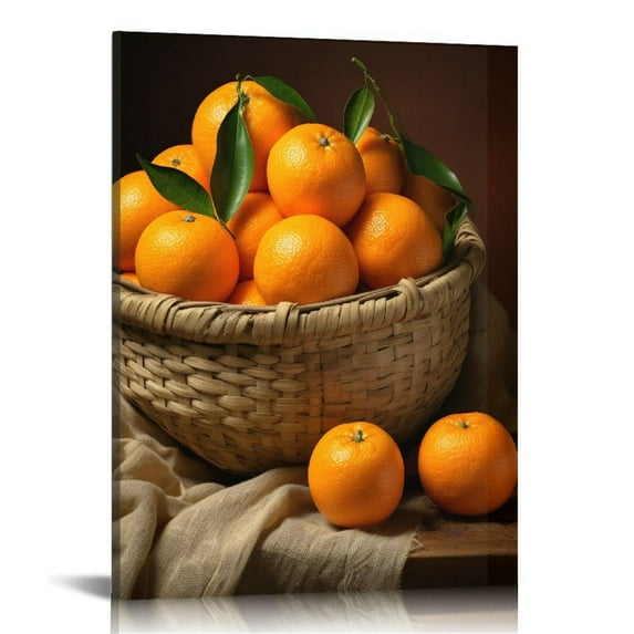 Nawypu Kitchen Fruits Canvas Wall Art Fresh Oranges Picture Painting Vintage Food Artwork for Home Dining Room Decor Framed Ready to Hang