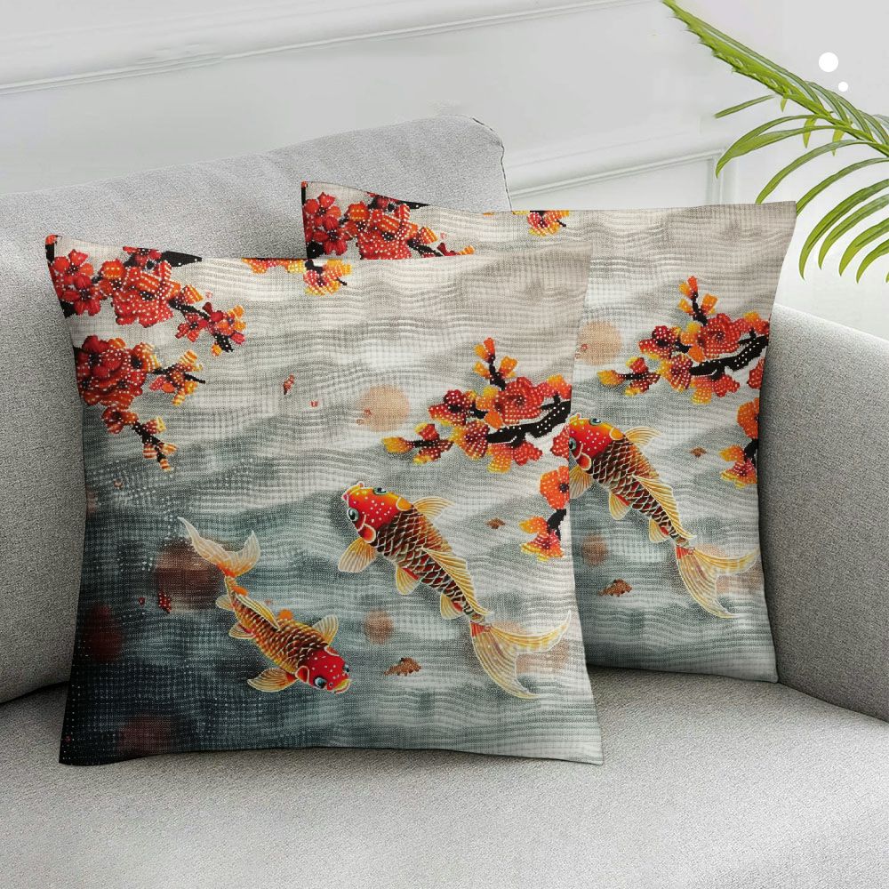 SMALL SQUARE CUSHION PLAYING KOI
