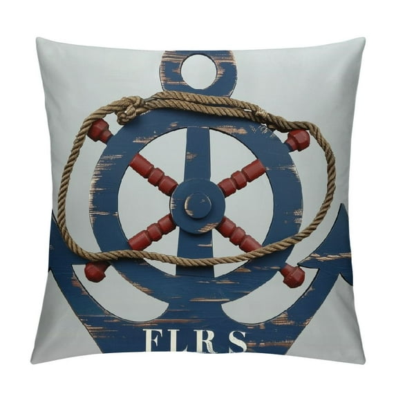 Nawypu Lake House Pillow Cover ,Nautical Rudder Anchor Ocean Adventure Cushion Cover for Car RV Camper Office,Navigation Theme Navy Blue Print Pillowcase Outdoor Pillow Cover for Kids Adults