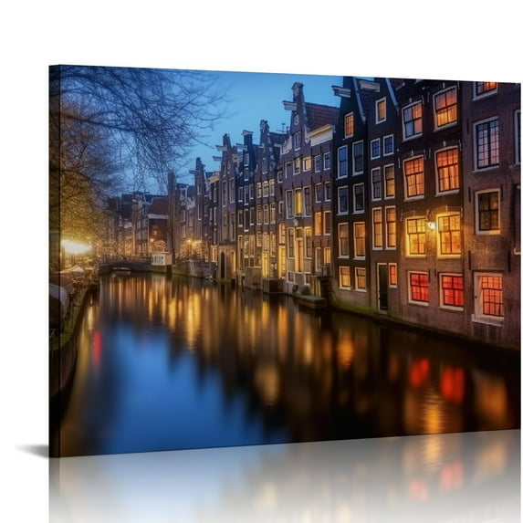 Nawypu Landscape Art Poster, Blue Amsterdam, Room Aesthetic Poster Canvas Painting Wall Art Poster for Bedroom Living Room Decor 20x16 inch