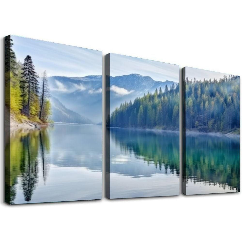 Nawypu Landscape Canvas Wall Art 48x36 Inch Green Forest by Lake ...