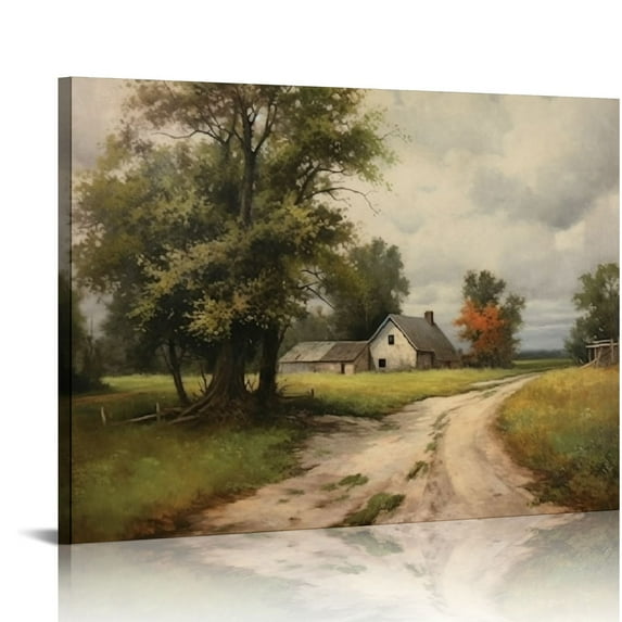 Nawypu Landscape Canvas Wall Art Vintage Classical Painting Village Room Decor -Natural Framed