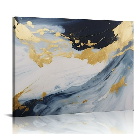 Nawypu Large Abstract Canvas Wall Art Gold Decoration Blue Painting for Living Room Bedroom Kitchen Home Office