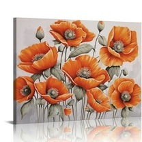 Nawypu  Large Abstract Flower Canvas Wall Art Orange Poppies Floral Picture Painting for Living Room Bedroom Home Decor Stretched and Framed Ready to Hang