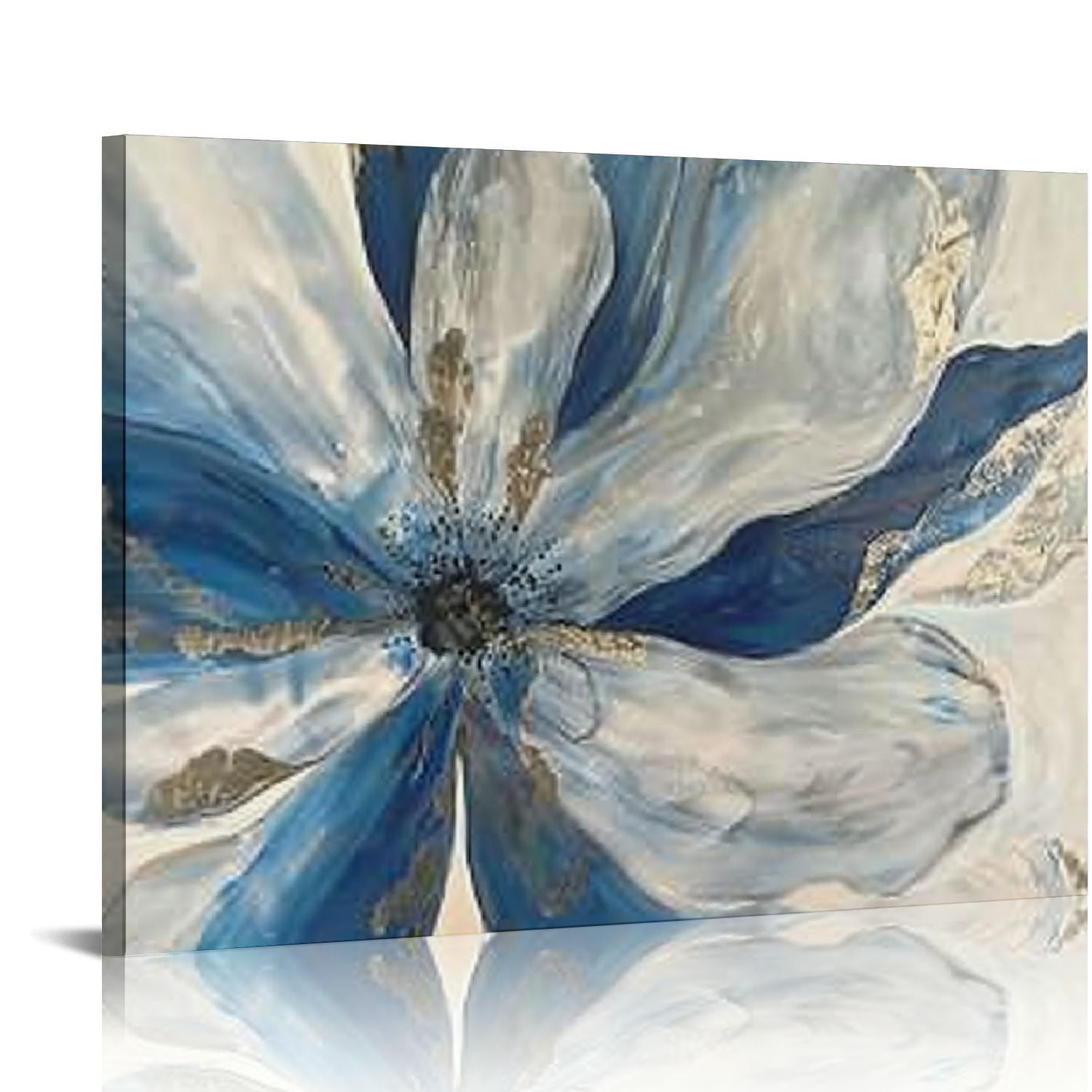 Nawypu Large Blue Flowers Canvas Wall Art With Gold Foil For Living