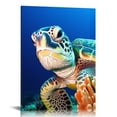 thumbnail image 1 of Nawypu  Large Blue  Wall Art Turtle Looking Swim in The Sea Prints On Canvas The Picture Animal Painting Modern Underwater World Poster Framed Art Work for Home Decoration, 1 of 4