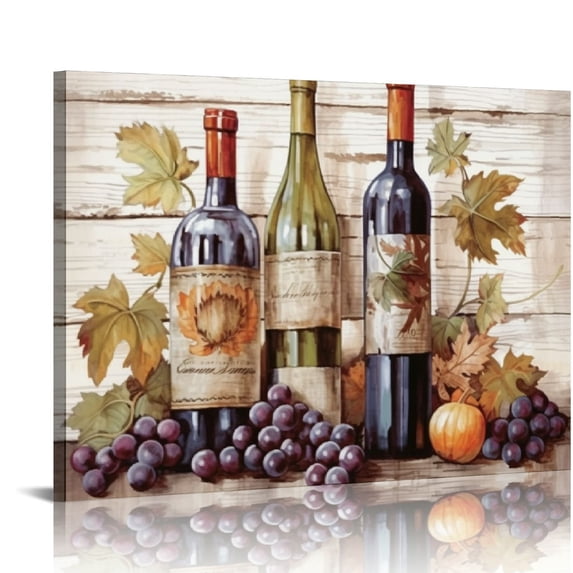 Nawypu Large Canvas Wall Art Neutral Wall Vintage Kitchen Pictures Wall Decor Mid Century Modern Decor Wine Bottles Bar Decor Farmhouse Family Artwork for Walls Rustic Paintings for Living Room