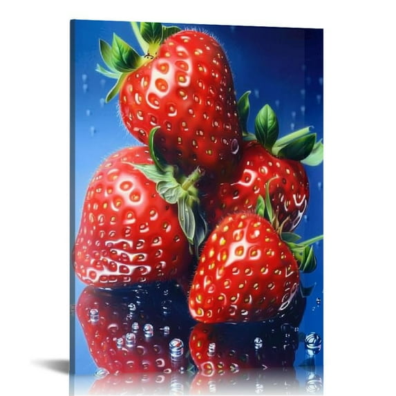 Nawypu Large Canvas Wall Art Strawberries with drops Art Paintings Modern Artwork Decor for Living Room Bedroom Kitchen