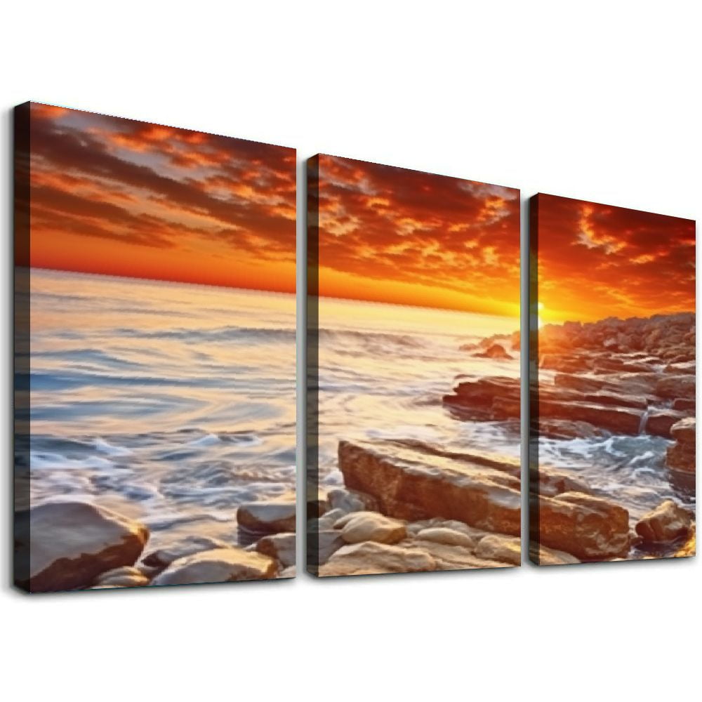 Nawypu Large Canvas Wall art Ocean Decoration Beach Theme Sunset Wave ...