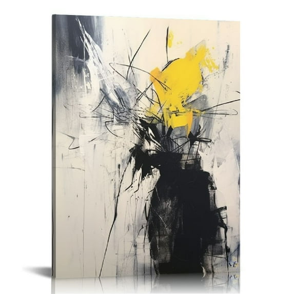 Nawypu Large Framed Abstract Black Grey Yellow Canvas Wall Art Contemporary Graffiti Decor Picture Industrial Style Prints Painting Decor for Bar Living Room Office Hallway Ready to Hang