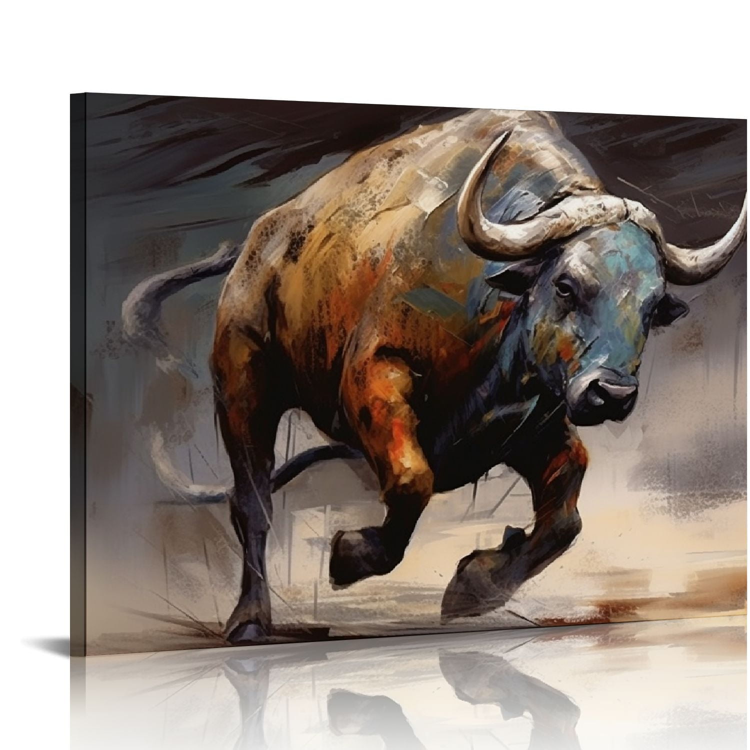 Nawypu Large Framed Bull Canvas Wall Art Man Room Cave Wall Decor