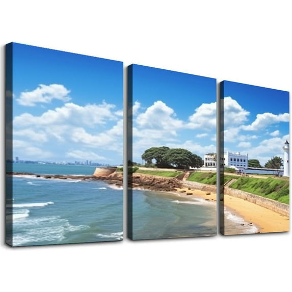 Nawypu Large Framed Wall Art Ready to Hang galle fort, sri lanka old town stock pictures, royalty free photos Canvas Print Artwork Wall Art Painting Pictures Home Modern Poster 12''x16''X3 Panels