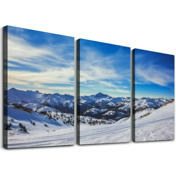 Nawypu Large Framed Wall Art Ready to Hang mammoth mountain ski trail snowboards and pictures Canvas Print Artwork Wall Art Painting Pictures Home Office Wall Décor Modern Poster 12''x16''X3 Panels