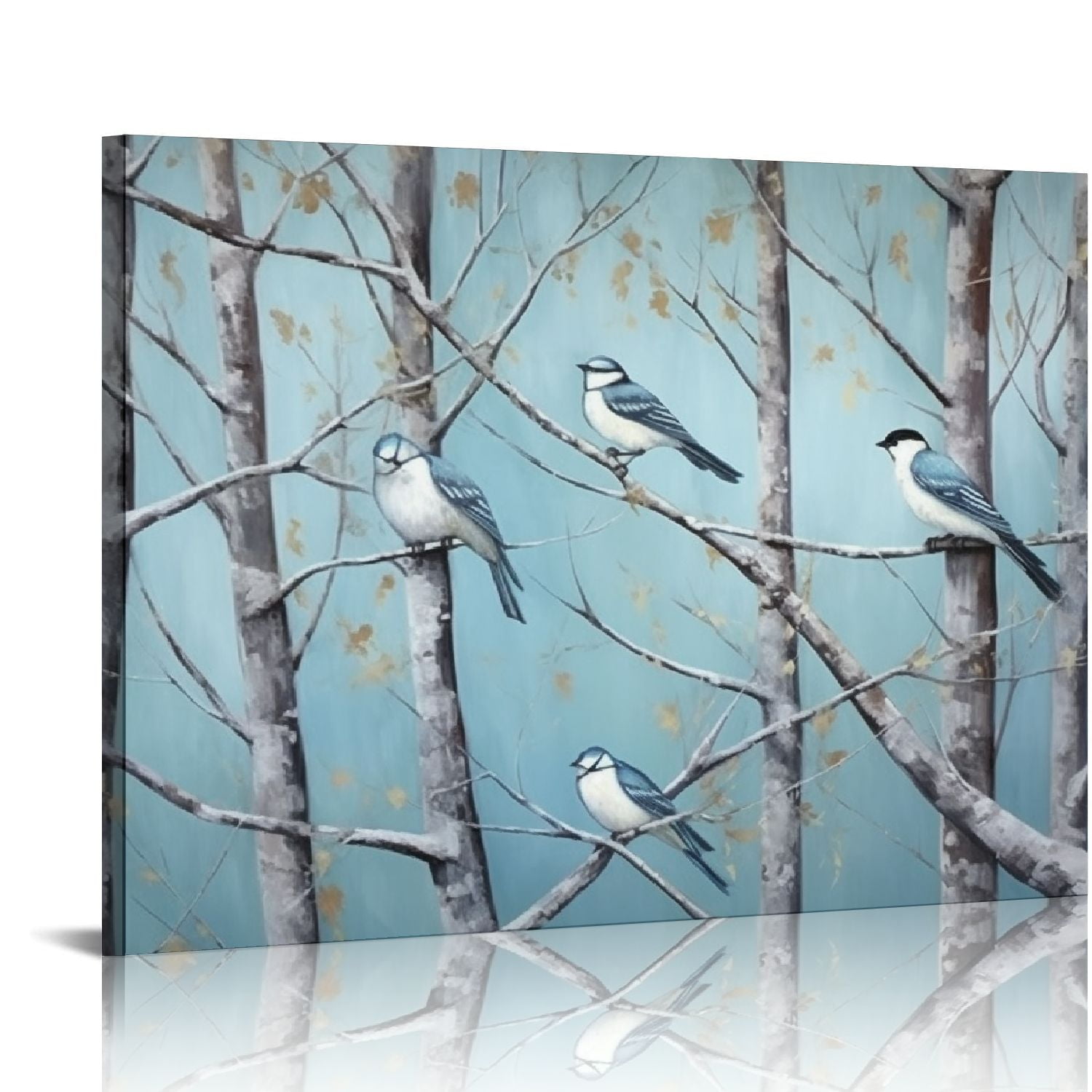 Nawypu Large Landscape Forest Canvas Wall Art Blue Bird on White Birch ...