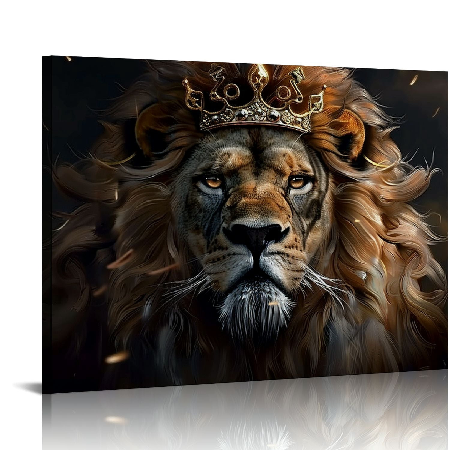 Nawypu Large Lion Canvas Wall Art, lion king with crown Black Gold ...