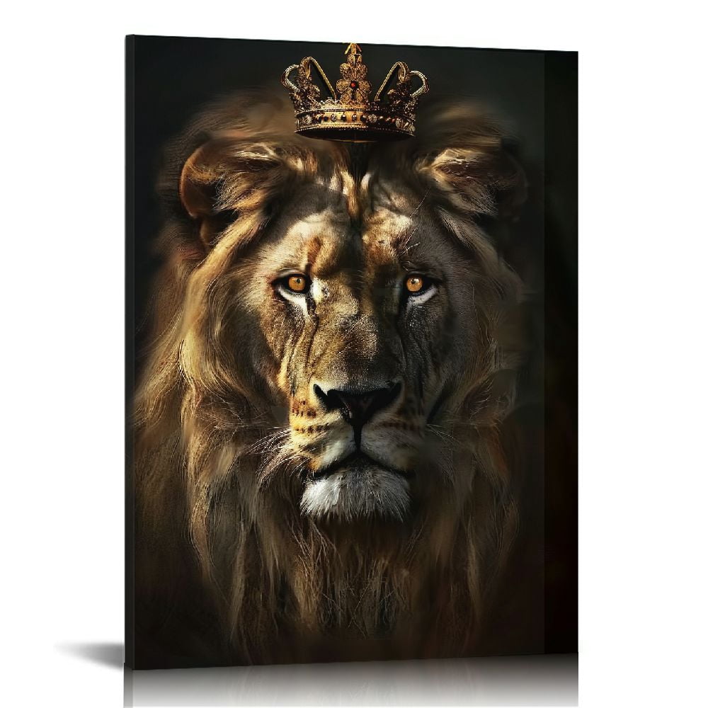 Nawypu Large Lion Canvas Wall Art, lion king with crown Black Gold ...