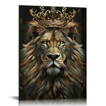 Nawypu Large Lion Canvas Wall Art, lion king with crown Black Gold, Wall Decor Africa wild animals, Prints Pictures for Man Living Room Bedroom Bathroom Home Decor Ready to Hang, Wall